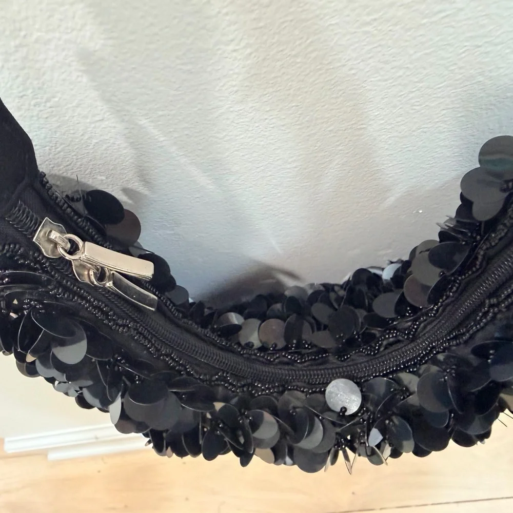 Black Sequin Shoulder Bag - Party Evening Handbag - Y2K Glam